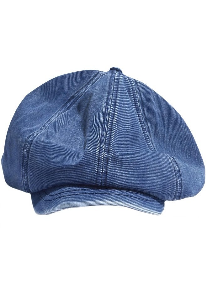 ACGarden Women's Washed Denim Newsboy Cap Fashion Vintage 8 Panels Visor Beret Girls Octagonal Cap Painter Hat,Blue,M - Image 5